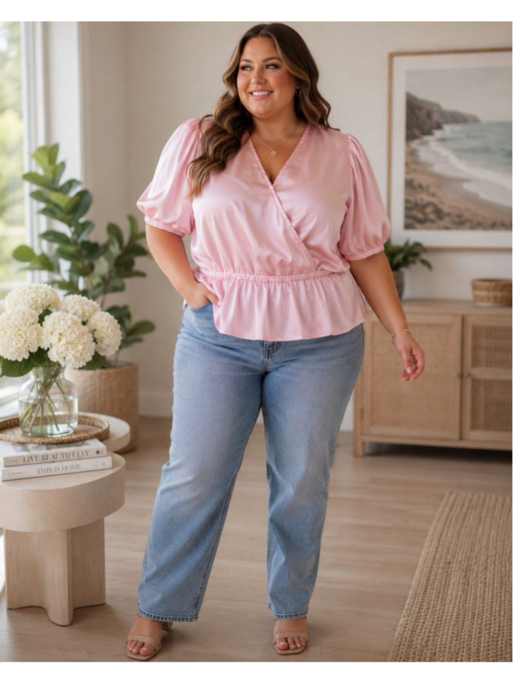 Torrid Women's Plus Size 1X Pink Babydoll Satin Surplice Blouse